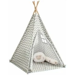SoBuy Tenda Indiani Bambini Casa Per Bambini Con 1 Portella E 1 Finestra Righe Bianco Sporco OSS03,IT