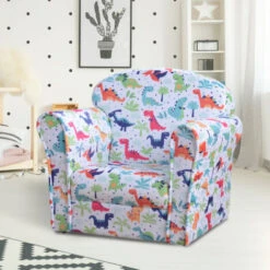Homcom Poltroncina Mini Per Bambini Bianca Con Dinosauri Colorati -Cameretta Per Bambini 14344677 2
