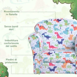 Homcom Poltroncina Mini Per Bambini Bianca Con Dinosauri Colorati -Cameretta Per Bambini 14344677 4