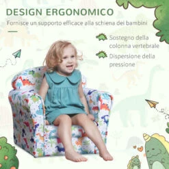 Homcom Poltroncina Mini Per Bambini Bianca Con Dinosauri Colorati -Cameretta Per Bambini 14344677 5