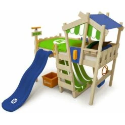Wickey Letti Per Bambini, Letto A Soppalco CrAzY Hutty Con Scivolo Culla 90 X 200 Cm, Letto A Castello - Blu