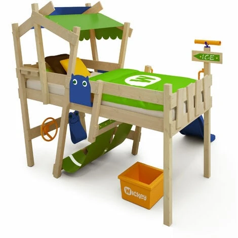 Wickey Letti Per Bambini, Letto A Soppalco CrAzY Hutty Con Scivolo Culla 90 X 200 Cm, Letto A Castello - Blu 4 Wickey Letti Per Bambini, Letto A Soppalco CrAzY Hutty Con Scivolo Culla 90 X 200 Cm, Letto A Castello - Blu - immagine 2