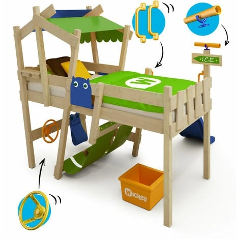 Wickey Letti Per Bambini, Letto A Soppalco CrAzY Hutty Con Scivolo Culla 90 X 200 Cm, Letto A Castello - Blu 6 Wickey Letti Per Bambini, Letto A Soppalco CrAzY Hutty Con Scivolo Culla 90 X 200 Cm, Letto A Castello - Blu - immagine 4