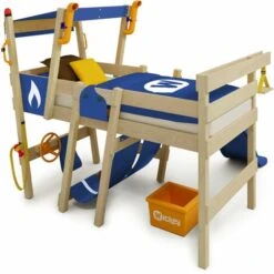 Wickey Letti Per Bambini, Letto A Soppalco CrAzY Smoky Con Scivolo Culla 90 X 200 Cm, Letto A Castello - Blu -Cameretta Per Bambini 14835508 2