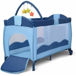 COSTWAY Lettino Da Viaggio Lettino Da Campeggio Per Bambini Culla Neonato, Incluso Materasso + Accessori, 125 X 66 X 77 Cm (Blu) -Cameretta Per Bambini 15820145 5