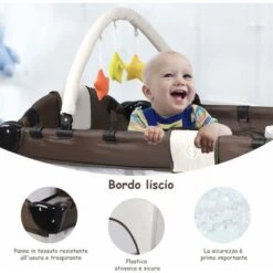 COSTWAY Lettino Da Viaggio Lettino Da Campeggio Per Bambini Culla Neonato, Incluso Materasso + Accessori, 125 X 66 X 77 Cm (Marrone) -Cameretta Per Bambini 15820146 3