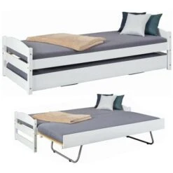 Letto Singolo Con Letto Estraibile 90x200 A Doghe A Scomparsa Bianco Salvaspazio