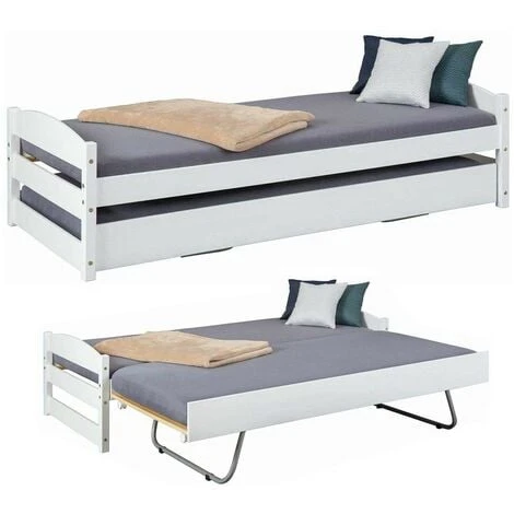 Letto Singolo Con Letto Estraibile 90x200 A Doghe A Scomparsa Bianco Salvaspazio 3 Letto Singolo Con Letto Estraibile 90x200 A Doghe A Scomparsa Bianco Salvaspazio