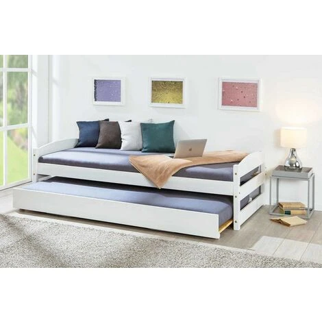 Letto Singolo Con Letto Estraibile 90x200 A Doghe A Scomparsa Bianco Salvaspazio 4 Letto Singolo Con Letto Estraibile 90x200 A Doghe A Scomparsa Bianco Salvaspazio - immagine 2