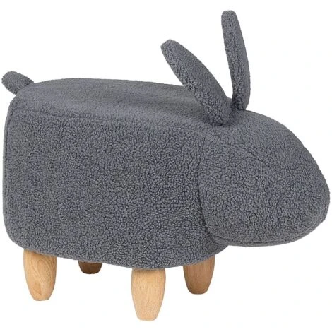 Sgabello Bambini Forma Coniglio Poliestere Grigio Imbottito Gambe Legno Bunny 3 Sgabello Bambini Forma Coniglio Poliestere Grigio Imbottito Gambe Legno Bunny
