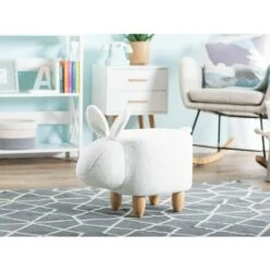 Sgabello Bambini Forma Coniglio Poliestere Bianco Imbottito Gambe Legno Bunny -Cameretta Per Bambini 15929816 2