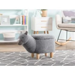 Sgabello Bambini Forma Alpaca Poliestere Grigio Imbottito Gambe Legno Alpaca -Cameretta Per Bambini 15929817 2
