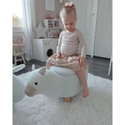 Sgabello Bambini Forma Alpaca Poliestere Bianco Imbottito Gambe Legno Alpaca -Cameretta Per Bambini 15929819 5