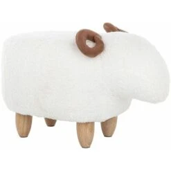 Cameretta Per Bambini 21 Pouf Animaletto A Forma Di Agnello In Tessuto Bianco Gambe In Legno Lamb