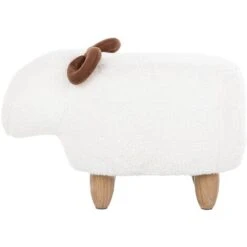 Pouf Animaletto A Forma Di Agnello In Tessuto Bianco Gambe In Legno Lamb -Cameretta Per Bambini 15930107 4