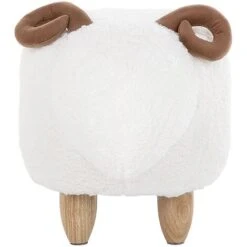 Pouf Animaletto A Forma Di Agnello In Tessuto Bianco Gambe In Legno Lamb -Cameretta Per Bambini 15930107 5