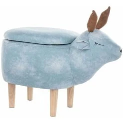 Pouf Animaletto A Forma Di Renna In Tessuto Azzurro Gambe In Legno Reindeer