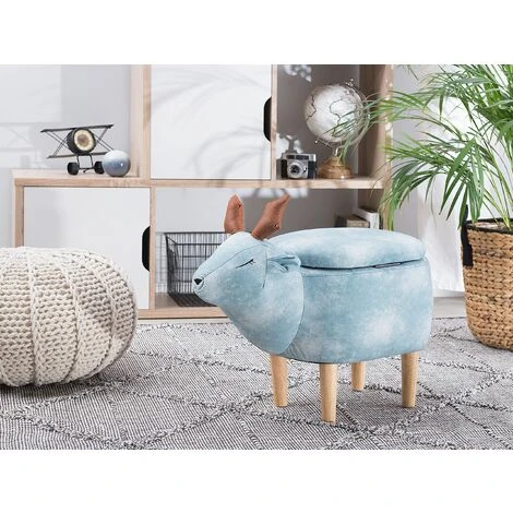 Pouf Animaletto A Forma Di Renna In Tessuto Azzurro Gambe In Legno Reindeer 4 Pouf Animaletto A Forma Di Renna In Tessuto Azzurro Gambe In Legno Reindeer - immagine 2
