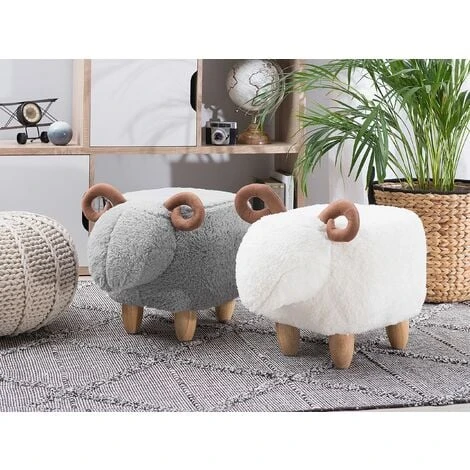 Pouf Animaletto A Forma Di Agnello In Tessuto Grigio Gambe In Legno Lamb 4 Pouf Animaletto A Forma Di Agnello In Tessuto Grigio Gambe In Legno Lamb - immagine 2