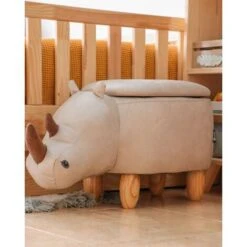 Pouf Animaletto Forma Di Rinoceronte Ecopelle Grigia Chiara Gambe Legno Rhino -Cameretta Per Bambini 15930672 5