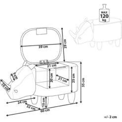 Pouf Animaletto A Forma Di Rinoceronte Ecopelle Grigia Gambe In Legno Rhino -Cameretta Per Bambini 15930677 3