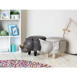 Sgabello Bambini Forma Elefante Ecopelle Grigio Chiaro Gambe Legno Elephant -Cameretta Per Bambini 15930679 2