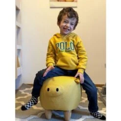 Pouf Animaletto A Forma Di Maialino In Tessuto Giallo Gambe In Legno Piggy -Cameretta Per Bambini 15930687 4