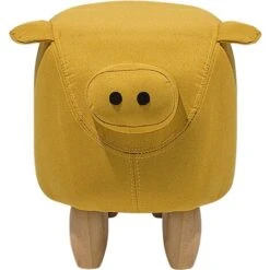 Pouf Animaletto A Forma Di Maialino In Tessuto Giallo Gambe In Legno Piggy -Cameretta Per Bambini 15930687 5