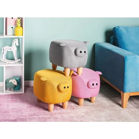 Pouf Animaletto A Forma Di Maialino In Tessuto Grigio Gambe In Legno Piggy 4 Pouf Animaletto A Forma Di Maialino In Tessuto Grigio Gambe In Legno Piggy - immagine 2