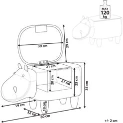 Sgabello Bambini Forma Ippopotamo Ecopelle Marrone Imbottita Gambe Legno Hippo -Cameretta Per Bambini 16793466 3
