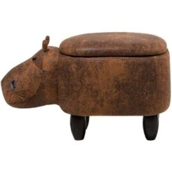 Sgabello Bambini Forma Ippopotamo Ecopelle Marrone Imbottita Gambe Legno Hippo -Cameretta Per Bambini 16793466 4
