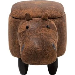Sgabello Bambini Forma Ippopotamo Ecopelle Marrone Imbottita Gambe Legno Hippo -Cameretta Per Bambini 16793466 5