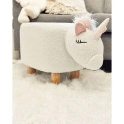 Pouf Animaletto A Forma Di Unicorno In Tessuto Bianco Gambe In Legno Unicorn -Cameretta Per Bambini 16793489 4