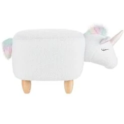 Pouf Animaletto A Forma Di Unicorno In Tessuto Bianco Gambe In Legno Unicorn -Cameretta Per Bambini 16793489 5