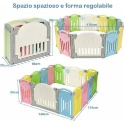 COSTWAY Box Recinto Per Bambini Recinto Di Gioco, Parco Giochi Per Bambini Con Protezioni, Ideale Per Domestico O Asilo, 14 Pezzi Di Recinto (BB5301CL) -Cameretta Per Bambini 17071956 5
