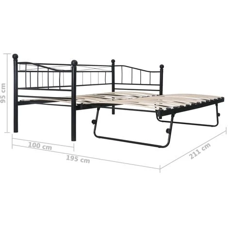 Giroletto Nero In Acciaio 180x200/90x200 Cm VidaXL 5 Giroletto Nero In Acciaio 180x200/90x200 Cm VidaXL - immagine 3