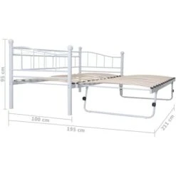 Giroletto Bianco In Acciaio 180x200/90x200 Cm VidaXL 9 Giroletto Bianco In Acciaio 180x200/90x200 Cm VidaXL -Cameretta Per Bambini 17428403 3