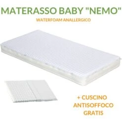 EVERGREENWEB - Materasso Lettino O Culla 70x140 Per Bambini Alto 12 Cm + Cuscino ANTISOFFOCO GRATIS Con Fodera In Cotone Naturale, Rivestimento + Fascia AIR SPACE Sfoderabile Anallergico Lavabile NEMO