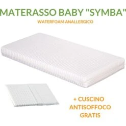 EVERGREENWEB - Materasso Lettino O Culla 70x140 Per Bambini Alto 12 Cm + Cuscino ANTISOFFOCO Su Misura GRATIS Con Fodera In Cotone Naturale, Rivestimento Sfoderabile Anallergico Lavabile SYMBA