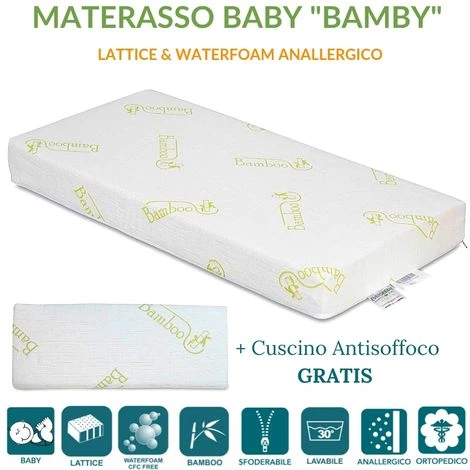 EVERGREENWEB - Materasso Lettino O Culla 60x120 In LATTICE E Waterfoam Per Bambini Alto 12 Cm + Cuscino ANTISOFFOCO Su Misura GRATIS Fodera BAMBOO, Rivestimento Sfoderabile Anallergico Lavabile BAMBY 3 EVERGREENWEB - Materasso Lettino O Culla 60x120 In LATTICE E Waterfoam Per Bambini Alto 12 Cm + Cuscino ANTISOFFOCO Su Misura GRATIS Fodera BAMBOO, Rivestimento Sfoderabile Anallergico Lavabile BAMBY