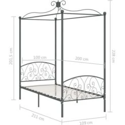 Letto A Baldacchino Grigio In Metallo 100x200 Cm VidaXL 9 Letto A Baldacchino Grigio In Metallo 100x200 Cm VidaXL -Cameretta Per Bambini 18761264 3