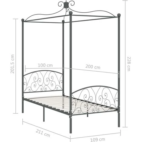 Letto A Baldacchino Grigio In Metallo 100x200 Cm VidaXL 5 Letto A Baldacchino Grigio In Metallo 100x200 Cm VidaXL - immagine 3