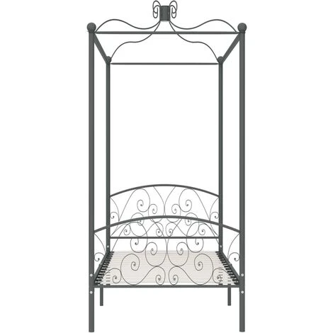 Letto A Baldacchino Grigio In Metallo 100x200 Cm VidaXL 6 Letto A Baldacchino Grigio In Metallo 100x200 Cm VidaXL - immagine 4