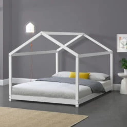 Letto Per Cameretta 'Cerro' A Forma Di Casetta 120 X 200 Cm Letto 1 Piazza E Mezza In Legno Di Pino Stile Montessori - Bianco [en.casa]