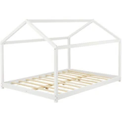 Letto Per Cameretta 'Cerro' A Forma Di Casetta 120 X 200 Cm Letto 1 Piazza E Mezza In Legno Di Pino Stile Montessori - Bianco [en.casa] -Cameretta Per Bambini 21945208 3