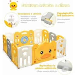 COSTWAY Box Recinto Per Bambini Da Giocare, Pieghevole Con 14 Pannelli, Con Porta E Giochi Multipli (160 X 127 X 67 Cm) -Cameretta Per Bambini 23251228 3
