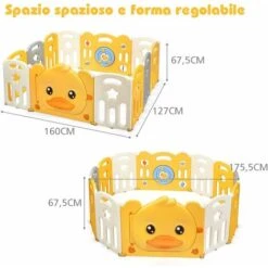 COSTWAY Box Recinto Per Bambini Da Giocare, Pieghevole Con 14 Pannelli, Con Porta E Giochi Multipli (160 X 127 X 67 Cm) -Cameretta Per Bambini 23251228 5