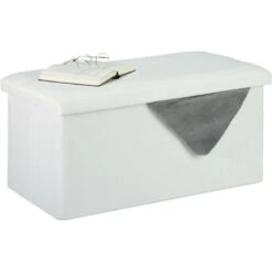 Relaxdays Panca Con Contenitore, Effetto Similpelle, Imbottita, Corridoio, Camera Da Letto, HLP 38x76,5x38,5 Cm, Bianco