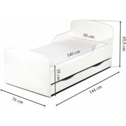 Letto Per Bambini In Legno Con Cassetto E Materasso Dimensioni:140x70 Colore Bianco 9 Letto Per Bambini In Legno Con Cassetto E Materasso Dimensioni:140x70 Colore Bianco -Cameretta Per Bambini 23694552 3