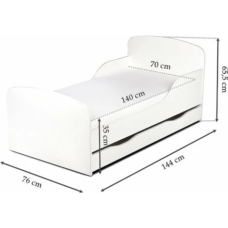 Letto Per Bambini In Legno Con Cassetto E Materasso Dimensioni:140x70 Colore Bianco 5 Letto Per Bambini In Legno Con Cassetto E Materasso Dimensioni:140x70 Colore Bianco - immagine 3